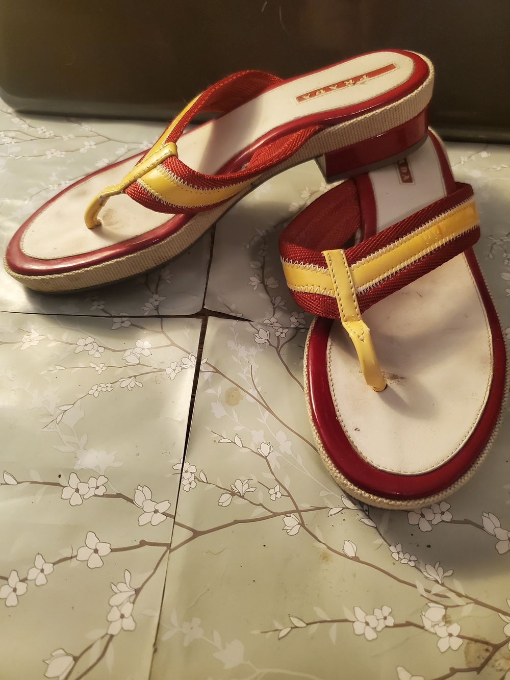 Prada Red and Yellow Thong Slide Sandals Size 35 / US 5